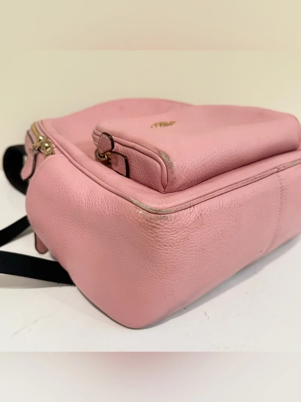 Coach Court Backpack 5666 Pink Pebble Leather Gold Zip Mini Daypack Bookbag